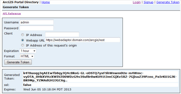 Generate Token page in the Administrator Directory Generate Token page in the Administrator Directory